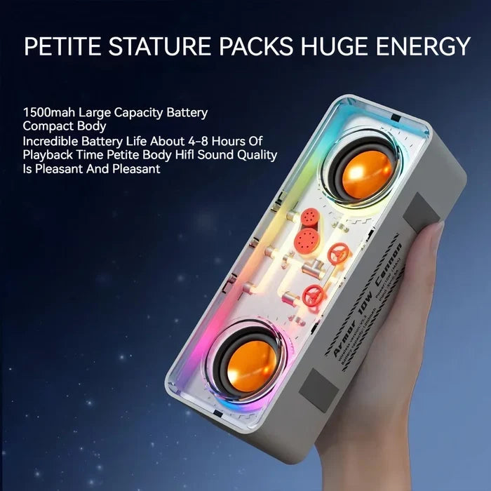 LED Gaming Bluetooth Speaker with RGB Lighting: white, black portable speaker, futuristic, techno style