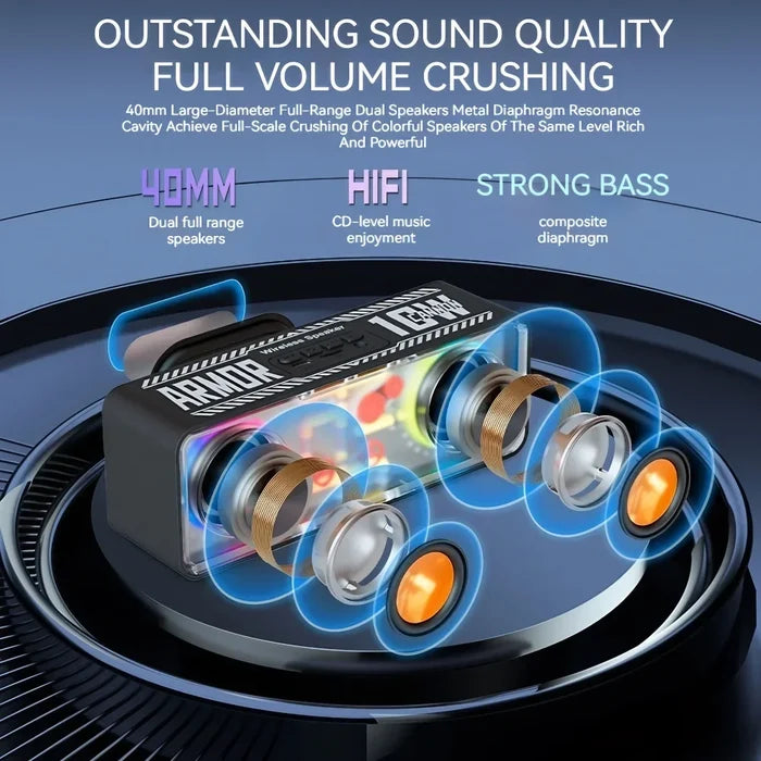 LED Gaming Bluetooth Speaker with RGB Lighting: white, black portable speaker, futuristic, techno style