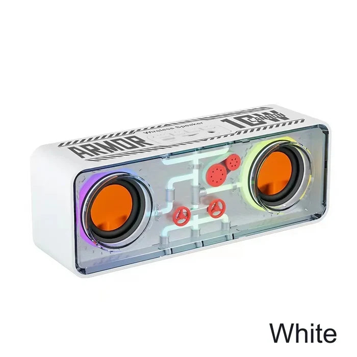 LED Gaming Bluetooth Speaker with RGB Lighting: white, black portable speaker, futuristic, techno style