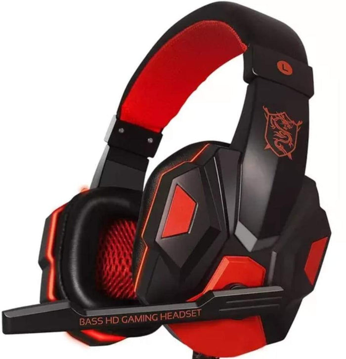 LED Gaming Headset Dragon G9800, Revised Core Meaning Title: black, blue over-ear gaming headset with boom microphone, futuri
