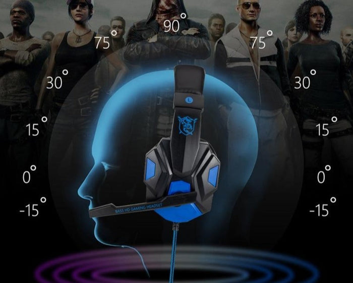 LED Gaming Headset Dragon G9800, Revised Core Meaning Title: black, blue over-ear gaming headset with boom microphone, futuri