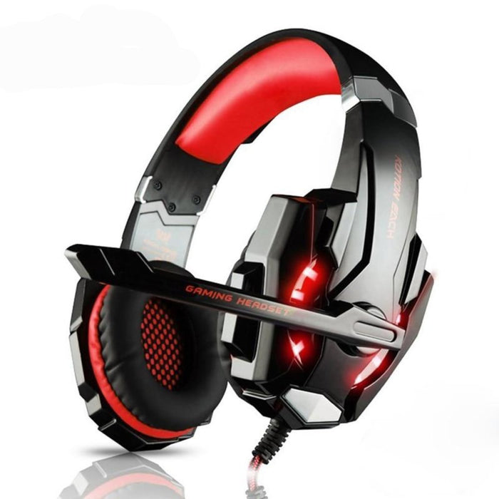 LED Gaming Headset with Microphone for Ninja Warriors, Model G9300: black, red over-ear wired gaming headset, gaming, futuris