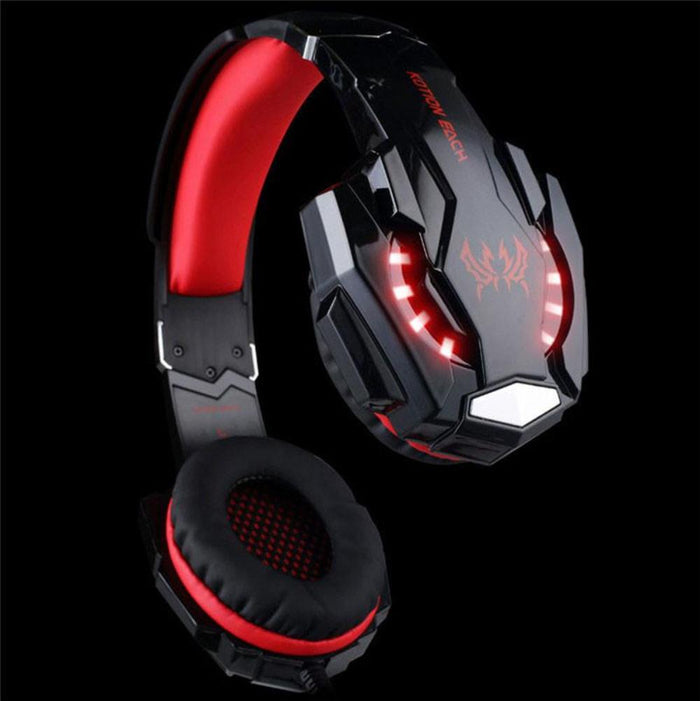 LED Gaming Headset with Microphone for Ninja Warriors, Model G9300: black, red over-ear wired gaming headset, gaming, futuris