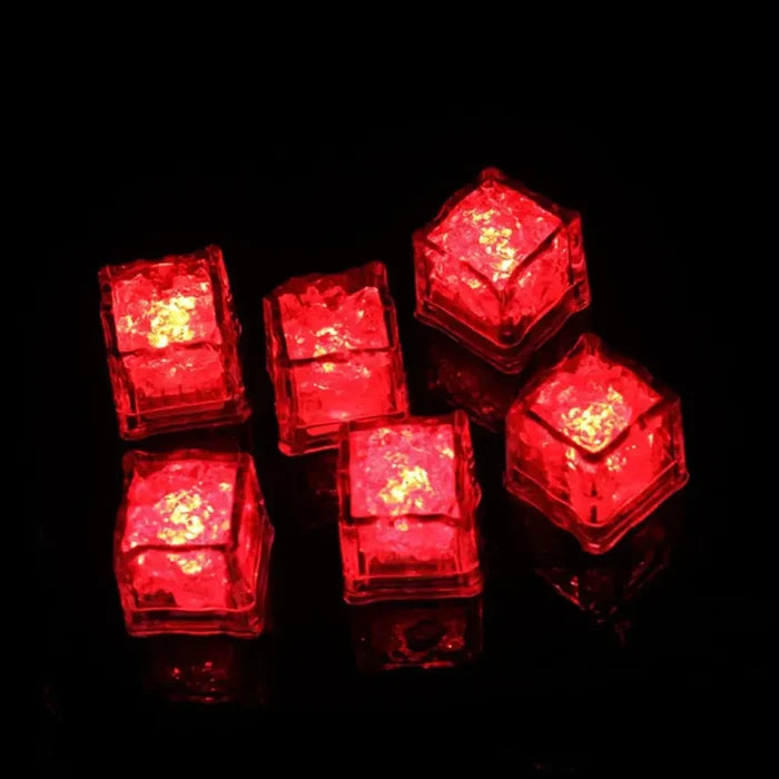 LED Ice Cube Party Set, 12 Pieces: green, red stacked illuminated translucent cubes, colorful decorative style