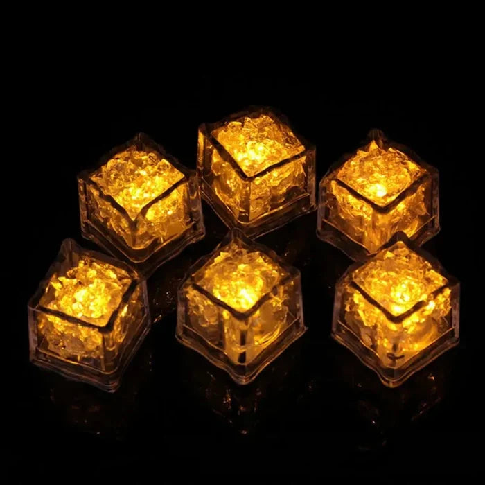 LED Ice Cube Party Set, 12 Pieces: green, red stacked illuminated translucent cubes, colorful decorative style