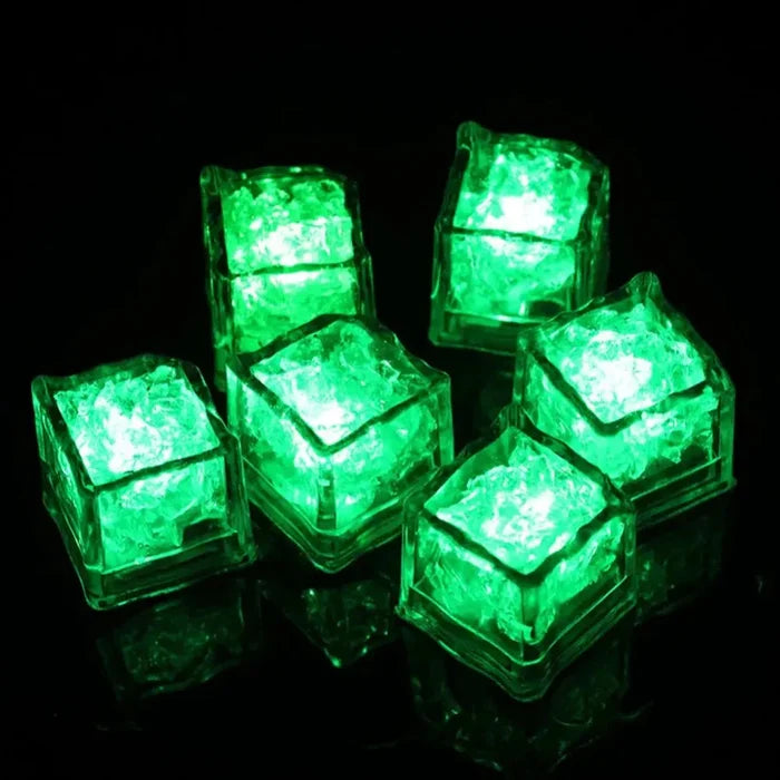 LED Ice Cube Party Set, 12 Pieces: green, red stacked illuminated translucent cubes, colorful decorative style