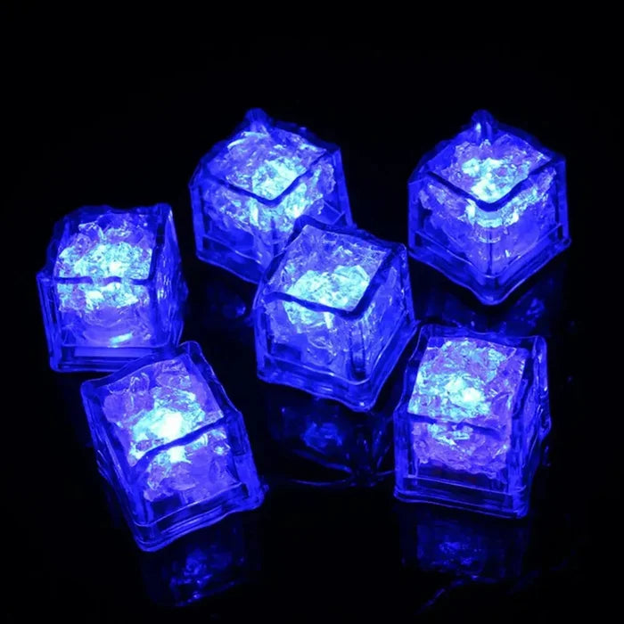 LED Ice Cube Party Set, 12 Pieces: green, red stacked illuminated translucent cubes, colorful decorative style