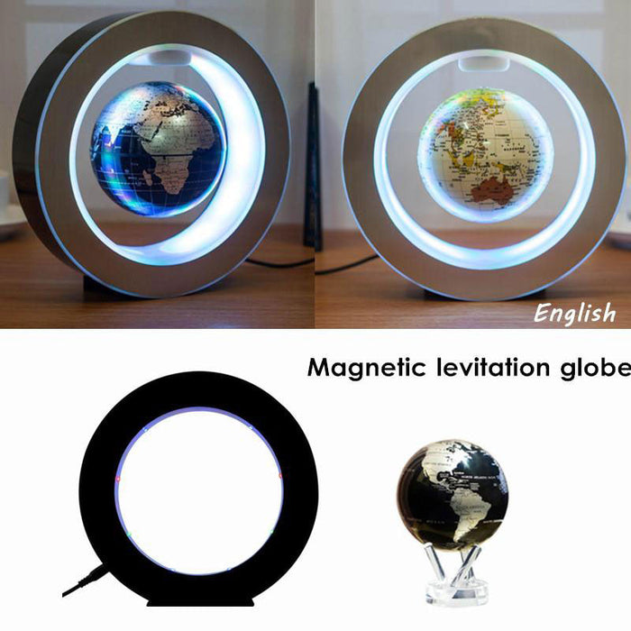 LED Light Magnetic Levitating Globe: black, white Earth globe, modern futuristic style