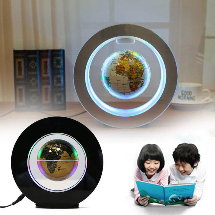 LED Light Magnetic Levitating Globe: black, white Earth globe, modern futuristic style