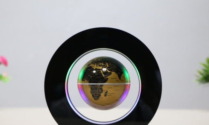 LED Light Magnetic Levitating Globe: black, white Earth globe, modern futuristic style
