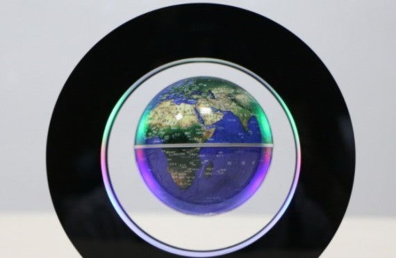 LED Light Magnetic Levitating Globe: black, white Earth globe, modern futuristic style