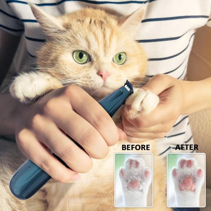 LED Light Pet Grooming Clippers for Paws and Fur Trimming: dark blue, cream cat, product demonstration photo style