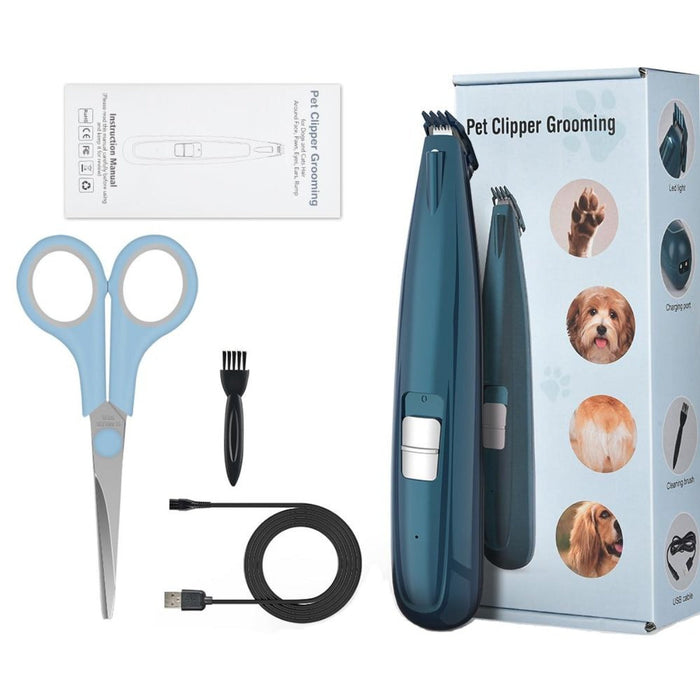 LED Light Pet Grooming Clippers for Paws and Fur Trimming: dark blue, cream cat, product demonstration photo style