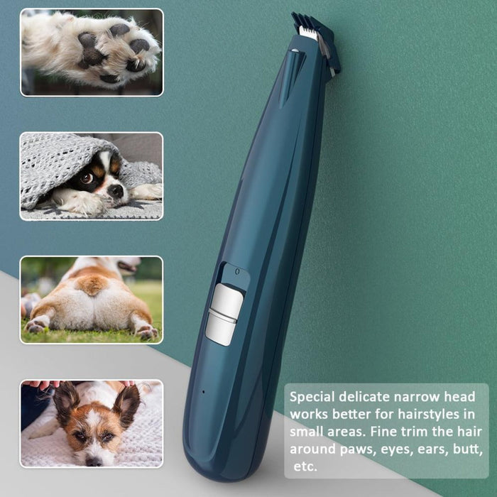 LED Light Pet Grooming Clippers for Paws and Fur Trimming: dark blue, cream cat, product demonstration photo style