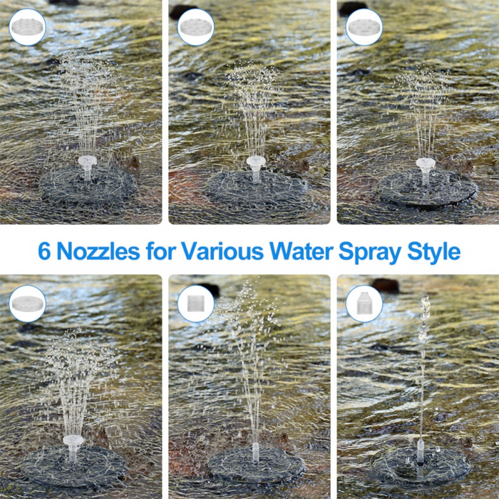 LED-Lit Solar Fountain for Your Garden: black, gray hummingbirds and a small bird illustration, product illustration/composit