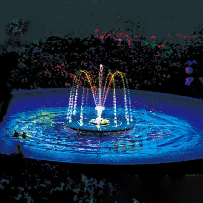 LED-Lit Solar Fountain for Your Garden: black, gray hummingbirds and a small bird illustration, product illustration/composit