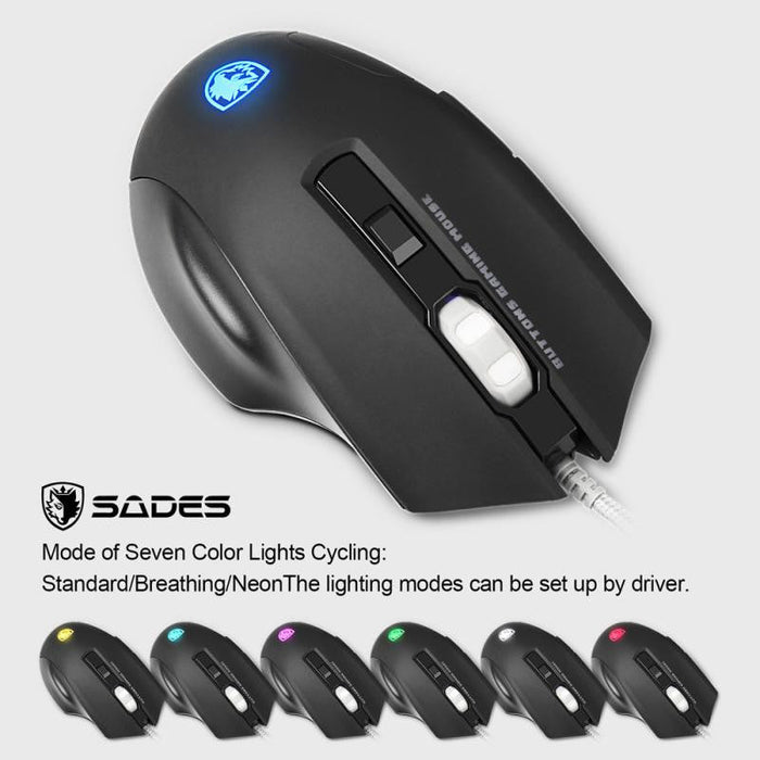 LED Optical Gaming Mouse with 6 Buttons and 2500 DPI: black, gray wired computer mouse, gaming style