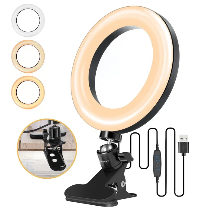 LED Ring Light Stand with Clip, The Ultimate 2-in-1 Lighting Solution: black, white clip-on ring light with USB cable, minima