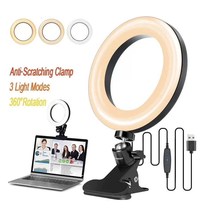 LED Ring Light Stand with Clip, The Ultimate 2-in-1 Lighting Solution: black, white clip-on ring light with USB cable, minima