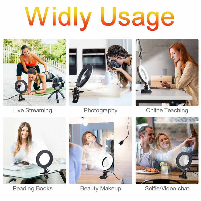 LED Ring Light Stand with Clip, The Ultimate 2-in-1 Lighting Solution: black, white clip-on ring light with USB cable, minima
