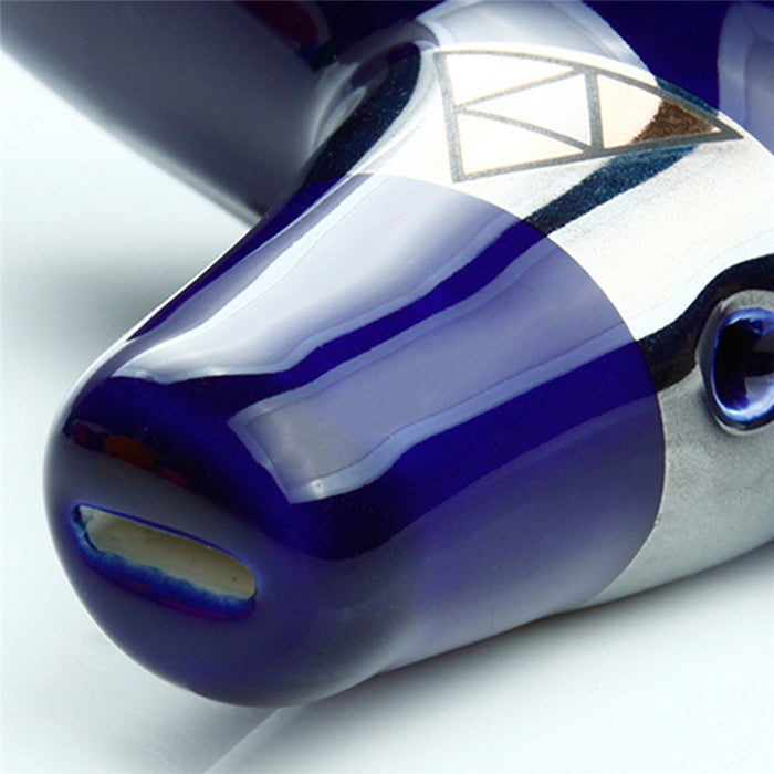Legend of Zelda Ocarina Ceramic Replica: deep blue, black ocarina, minimal style