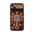Legend of Zelda Phone Cases with Unique Designs: dark brown, black stylized one-eyed cat-like character, cartoon, kawaii styl