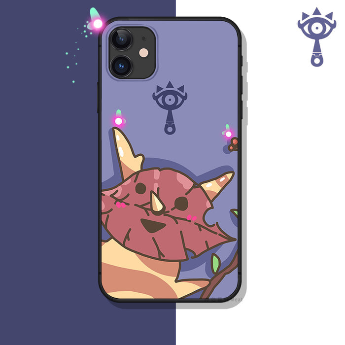 Legend of Zelda Phone Cases with Unique Designs: dark brown, black stylized one-eyed cat-like character, cartoon, kawaii styl