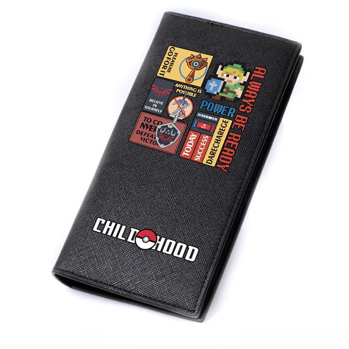 Legend of Zelda PU Leather Wallet: black, red pixel-art character and retro graphic theme, retro pixel-art cartoon style