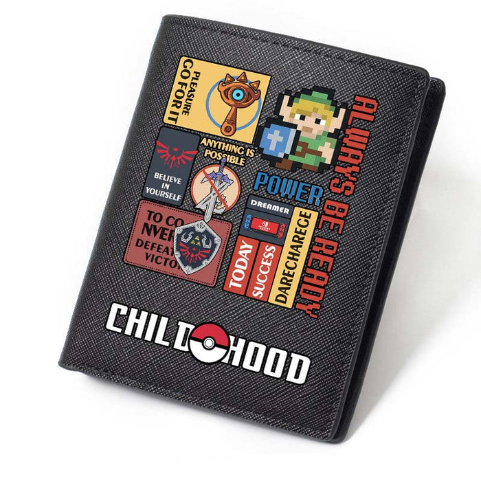 Legend of Zelda PU Leather Wallet: black, red pixel-art character and retro graphic theme, retro pixel-art cartoon style