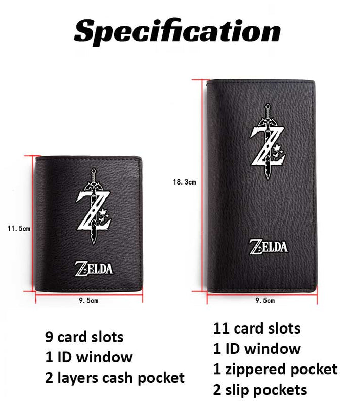 Legend of Zelda PU Leather Wallet: black, red pixel-art character and retro graphic theme, retro pixel-art cartoon style
