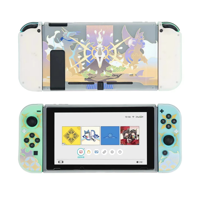 Legends Arceus Switch Accessories Collection: pastel pink, pastel blue smiling blob-like characters, kawaii cartoon style