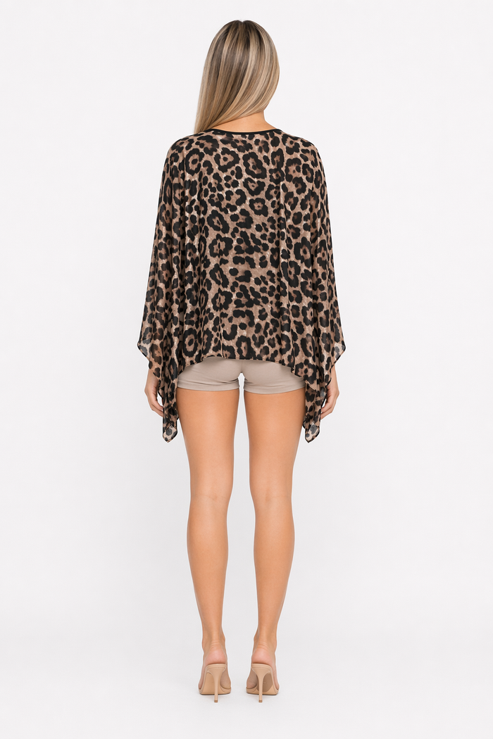 Leopard Print Chiffon Batwing Blouse for Women Default