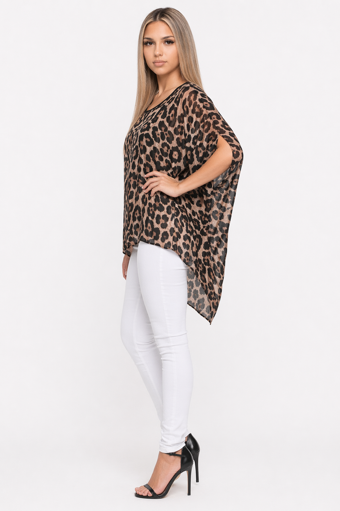 Leopard Print Chiffon Batwing Blouse for Women Default