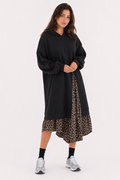 Leopard Print Dress Hoodie for Women with Layered Appearance Black