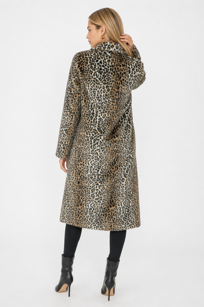Leopard Print Faux Fur Coat for Women Featuring Convenient Pockets Default