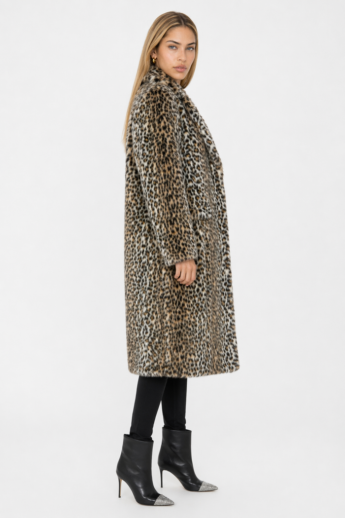 Leopard Print Faux Fur Coat for Women Featuring Convenient Pockets Default