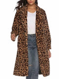 Leopard Print Mid-Length Women's Coat: brown, tan leopard print, animal print fashion style