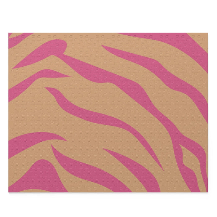 Leopard Print Pink Stripes 500-Piece Jigsaw Puzzle: tan, pink zebra-stripe pattern, bold graphic pattern style