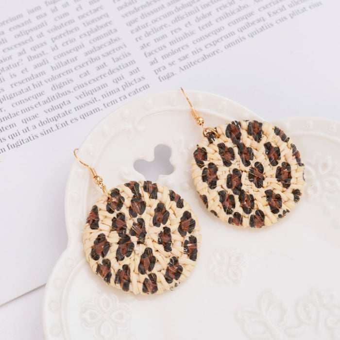 Leopard Print Rattan Dangle Earrings: beige, brown chocolate chip cookies, novelty, realistic food-inspired style