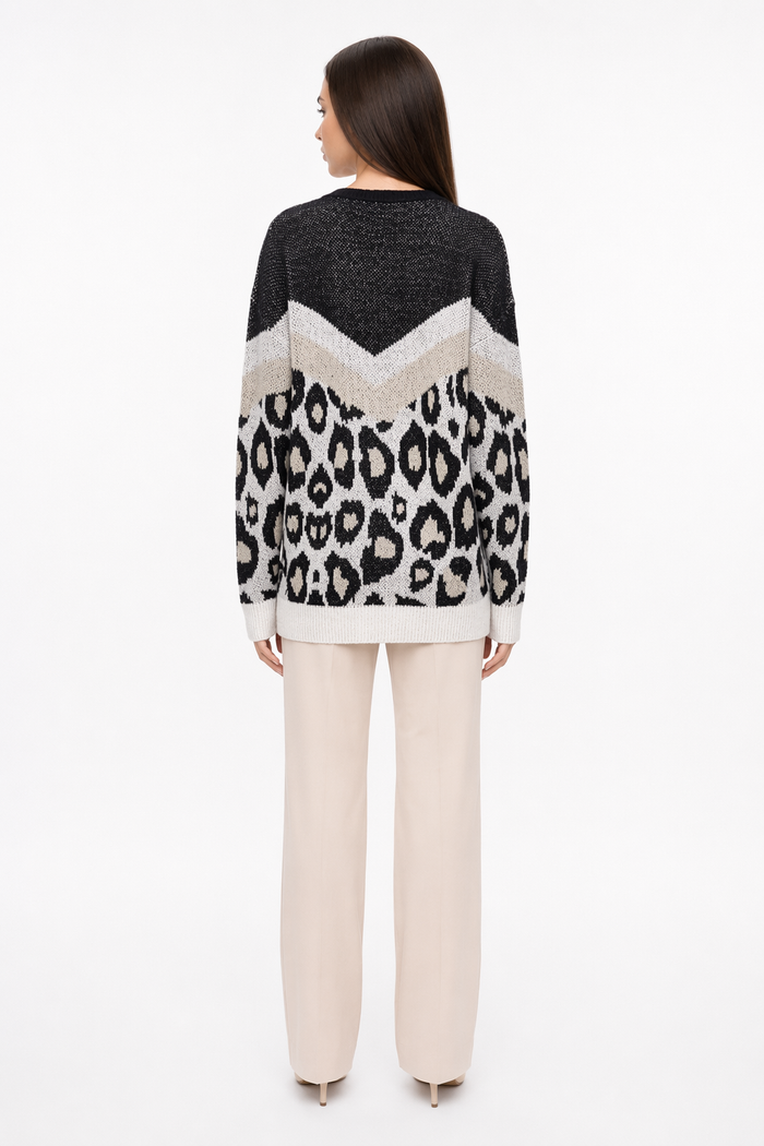 Leopard Print Sweater for Women with a Round Neck Default