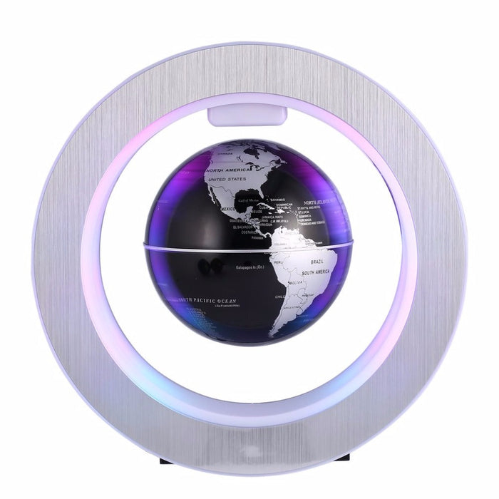 Levitating LED Globe with Magnetic Technology: black, purple world map globe, modern minimalist style