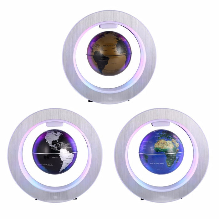Levitating LED Globe with Magnetic Technology: black, purple world map globe, modern minimalist style