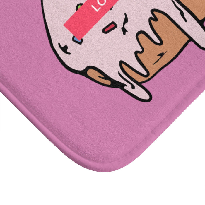 Life of Love Donuts Bathroom Rug: pink, light pink iced donut, cartoon, kawaii style