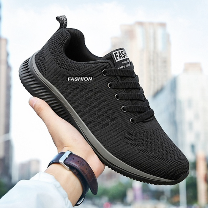 Lightweight Men's Running Shoes: black, dark gray lace-up sneaker, minimal sporty casual style