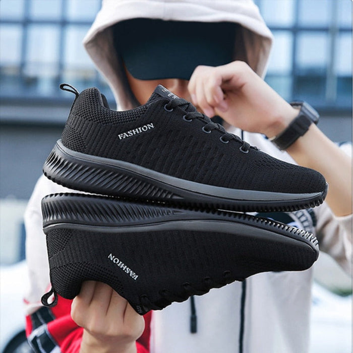 Lightweight Men's Running Shoes: black, dark gray lace-up sneaker, minimal sporty casual style