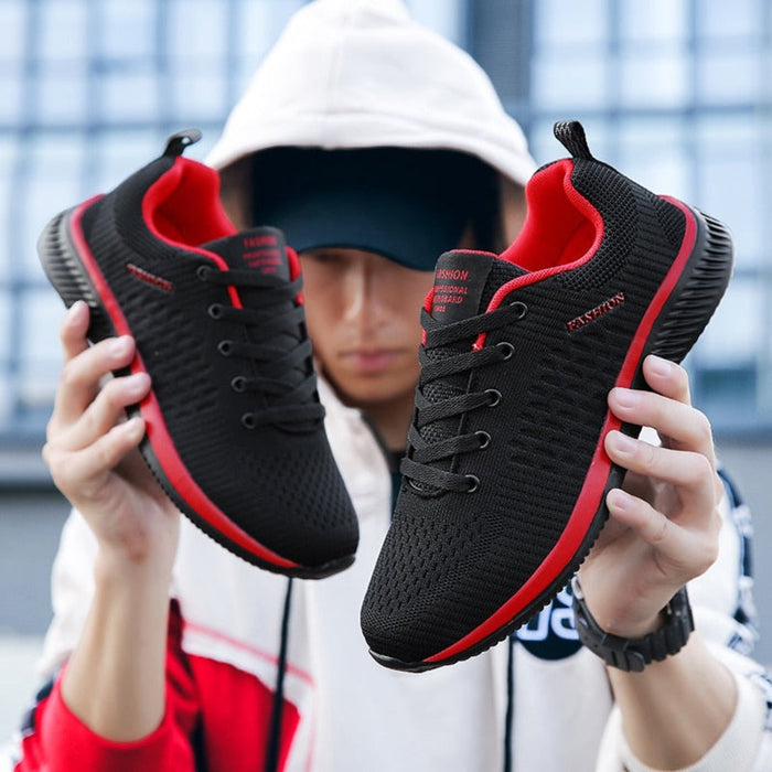 Lightweight Men's Running Shoes: black, dark gray lace-up sneaker, minimal sporty casual style