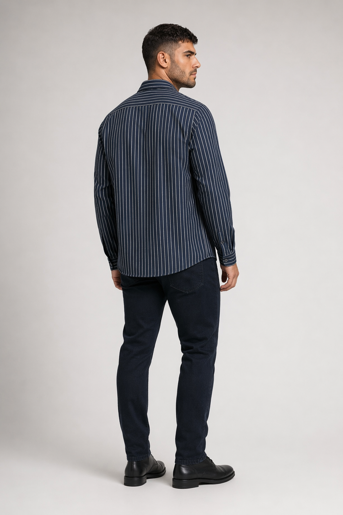 Linen Shirt with Stripes for Men Navy