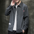 Linen Shirt with Stripes for Men: black, white button-up shirt, casual, minimalist style
