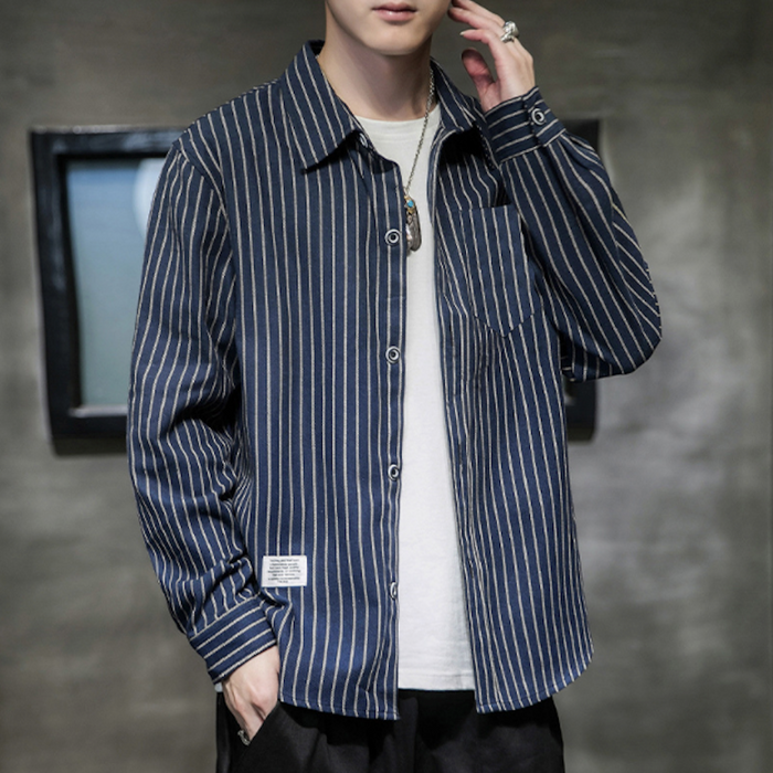 Linen Shirt with Stripes for Men: black, white button-up shirt, casual, minimalist style