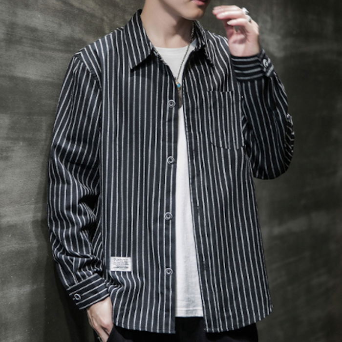 Linen Shirt with Stripes for Men: black, white button-up shirt, casual, minimalist style